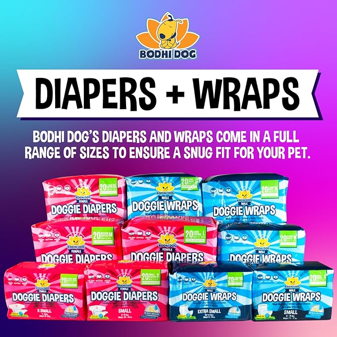 Bodhi Dog Disposable Male Dog Diapers - Super Absorbent, Leak-Proof Pee Wraps - Adjustable Fit, Comfortable Design, Advanced Moisture Control, and Wetness Indicator - Large (20 Count)