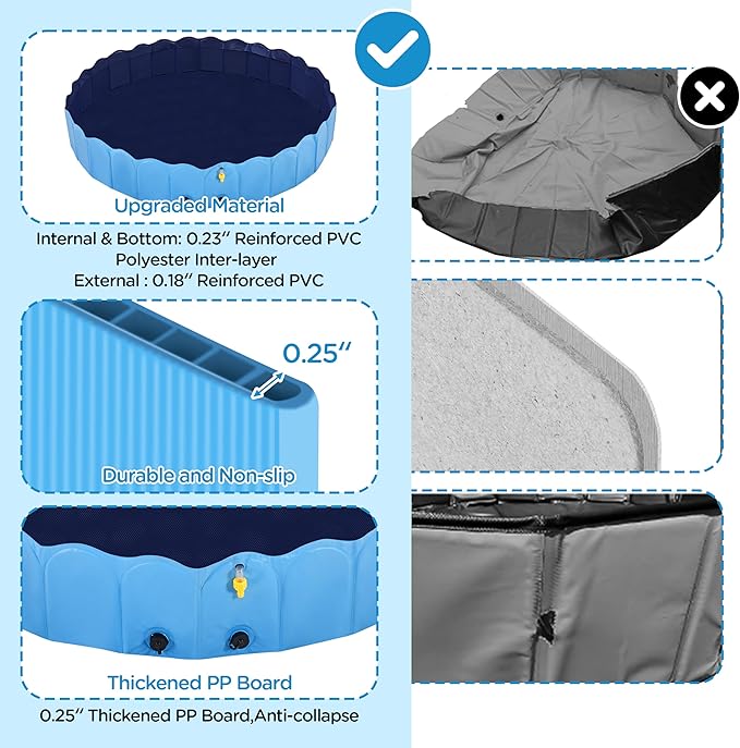 Yaheetech Foldable Dog Bath Pool Collapsible Dog Bathing Tub Doggie Wading Pool with Sprinkler for Indoor/Outdoor Use Suitbale for Puppy Small Medium Dogs Cats(Blue, 79x13 inch)