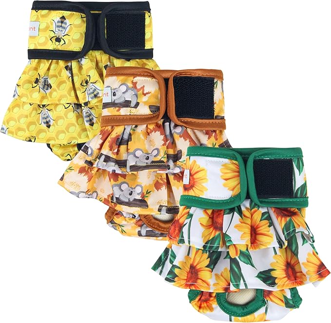 Langsprit Washable Female Dog Diapers (3 Pack) - Reusable Dog Diapers for Female Dogs - Highly Absorbent Dog Diapers for Dogs in Period L