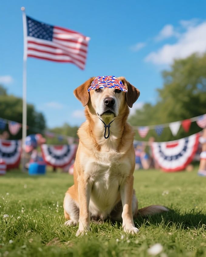 PET SHOW 4th of July Dog Baseball Cap American Flag Dog Visors for Medium Large Dogs Waterproof Pet Sun Hats with Ear Holes Adjustable Drawstring Patriotic Boy Girl Puppy Hat- Independence Day/L