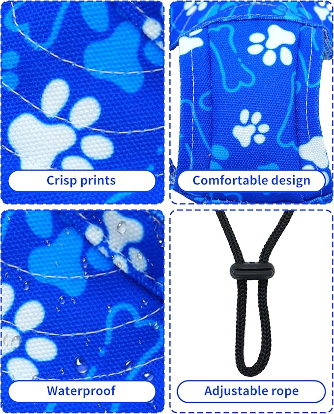 PET SHOW Dog Baseball Cap Paw Print Dog Visors for Small Doggy Cats Waterproof Pet Sun Hats with Ear Holes Adjustable Drawstring Boy Puppy Hat - Royal Blue/S
