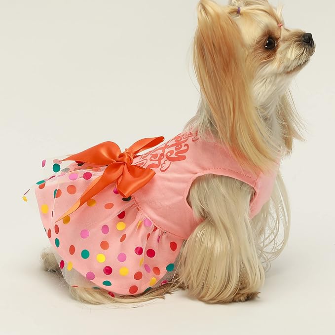Fitwarm Happy Easter Day Dog Dress 100% Cotton Girl Dog Clothes Easter Bunny Pet Apparel Doggie Tutu with Bowknot Cat Clothing Puppy Dresses Doggy Costume Attire Orange Medium