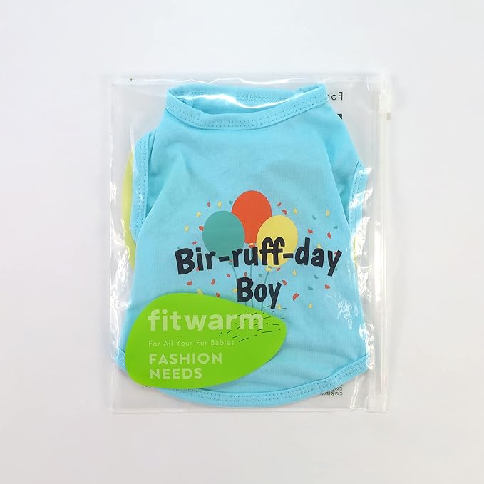 Fitwarm Birthday Boy Dog Shirt, Bir-Ruff-Day Boy Funny Dog Clothes for Small Dogs Boy, Pet Birthday Outfit, Cat Tshirt, 100% Breathable Cotton, Aqua Blue, Large