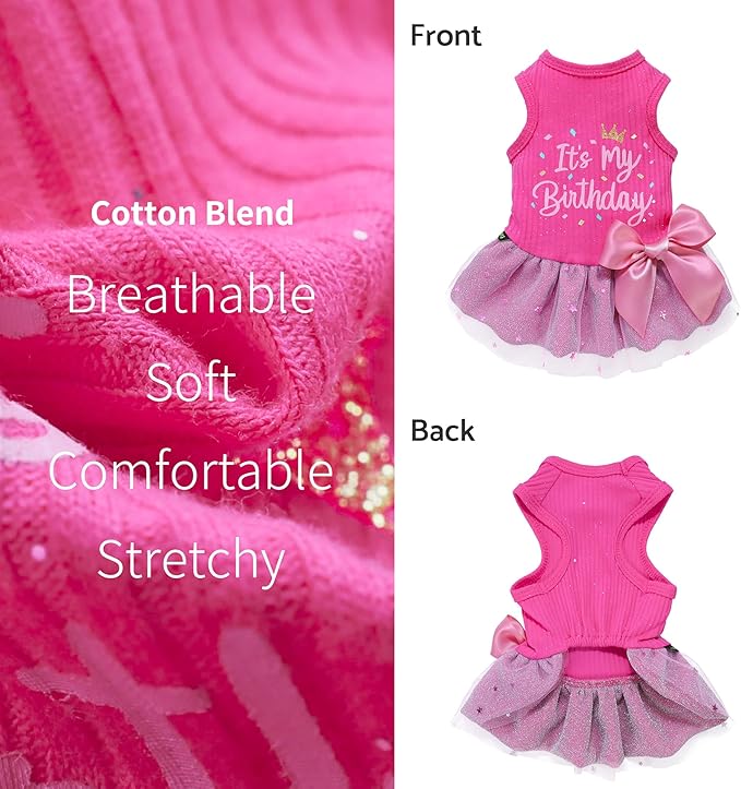 Fitwarm It's My Birthday Dog Dress - Pink Bowknot Dog Clothes for Small Female Puppy, XXS