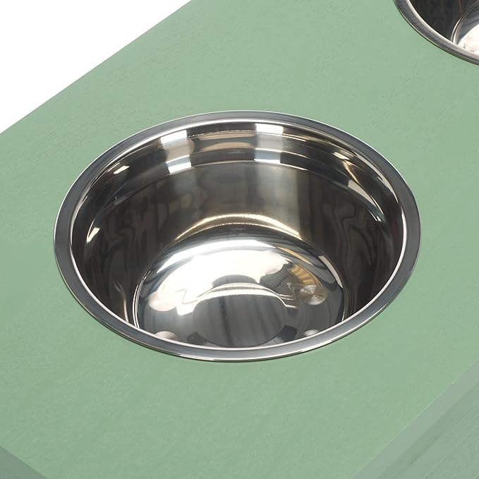 SAFAVIEH Home Collection Boomer Sage Green Elevated Pet Feeder Dog Bowl Stand with Drawer (Fully Assembled)