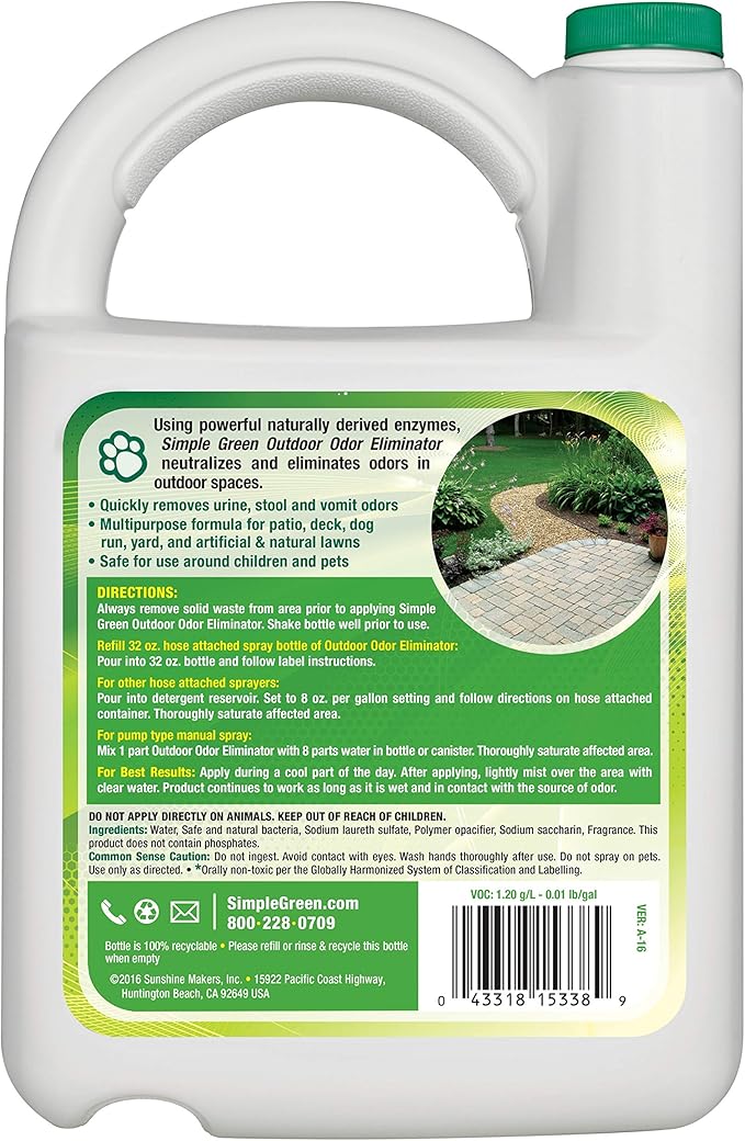 Simple Green Outdoor Odor Eliminator for Pets, Dogs, 1 gallon Refill - Ideal for Artificial Lawns & Patio, Milky White (Pack of 4)