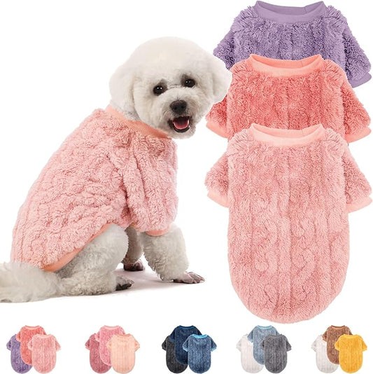 Dog Sweater, 3 Pack Dog Sweaters for Small Dogs or Cats, Girl or Boy, Warm Dog Clothes Shirt Coat for Winter Christmas (Pink, Purple, Rose Red, XX-Small)