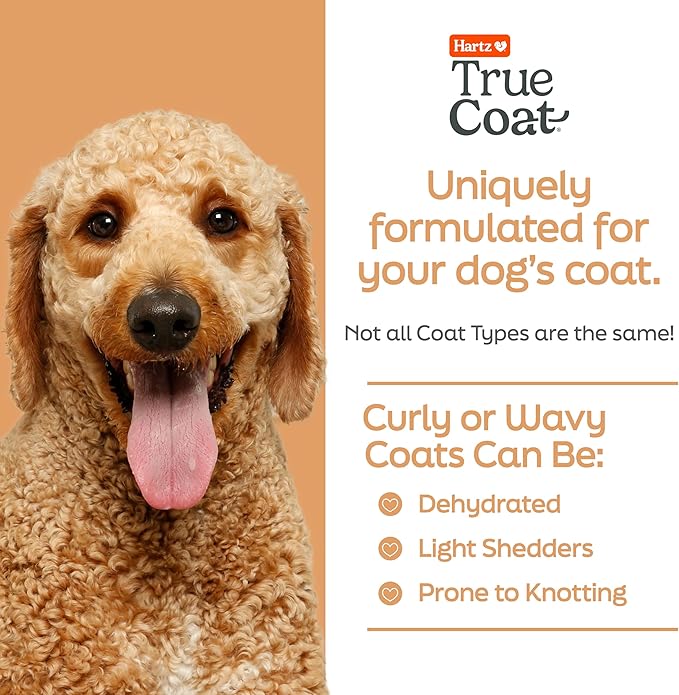 Hartz True Coat Curly or Wavy Coat Specific Dog Shampoo, Detangles & Conditions with Oat Milk, Coconut Oil & Shea Butter