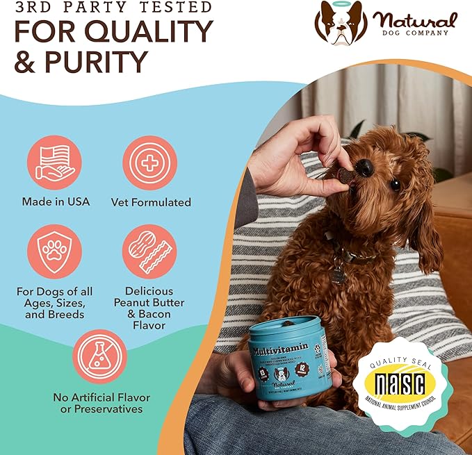 Natural Dog Company Dog Supplements for Seniors & Active Dogs - Multivitamin Chews & Hip & Joint Relief - Complete Nutritional Support for Joint Health, Vitamins for Dogs, Energy, & Vitality