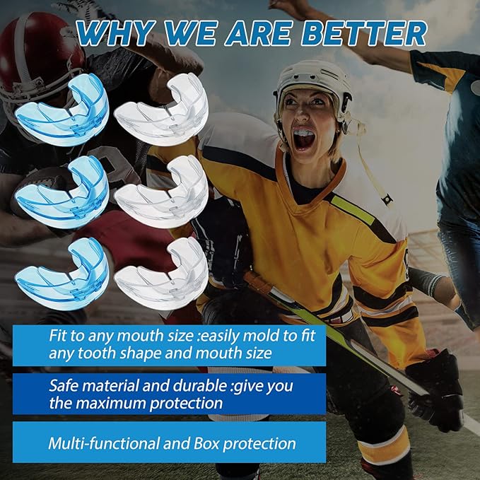 TOODOO 6 Pieces Braces Mouth Guard Kids Sports Mouth Guard for Kids Double Football Youth Mouthguards for Boxing Football Hockey Karate Basketball (Transparent, Transparent Blue)