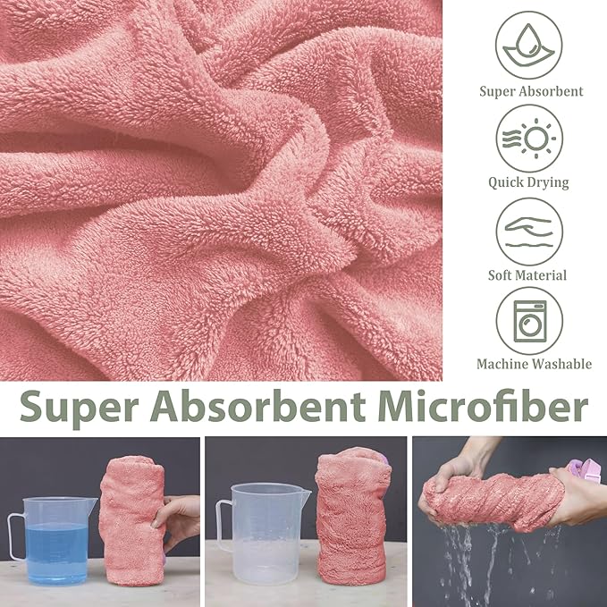 Dog Bathrobe Super Absorbent Towel Robe - Microfiber Bath Towels Fast Drying Coat for Dogs, Cute Dogs Clothes Adjustable Collar & Belly Strap Warm Keeping Hooded Dog Towel (Pink, Large)