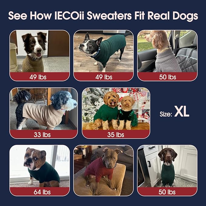 IECOii XL Dog Sweater,Winter Doggy Clothes for Large Dogs Girl Boy,Warm Pullover Soft Dog Sweater Turtleneck,Lightweight & Good Stretch for Active Dogs Like Beagle,Border Collie (Blue,XLarge)