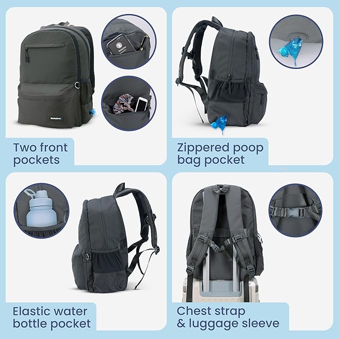 The Original Doggy Bag Backpack (Dark Grey) – Dog Travel Backpack with 2 Collapsible Bowls, Treat Bag, Lined Food Container, Placemat & Dog First Aid Kit with Pet First Aid Book & Supplies