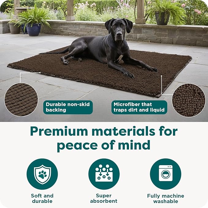 Furhaven 60" x 30" Highly Absorbent Runner Door Mat for Muddy Paws, 100% Washable, Perfect for Entryway, Kitchen, & Bathroom Use - Chenille Shammy Rug - Mud (Brown), Runner/XXL