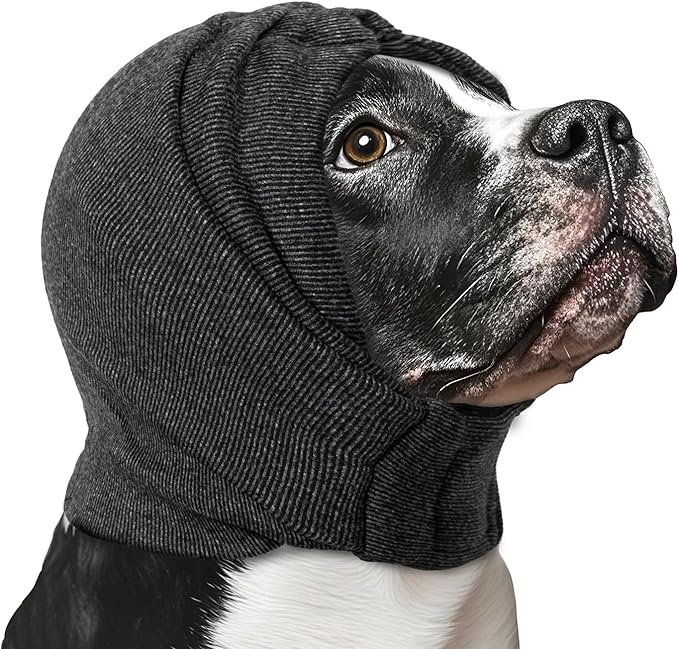 NACOCO Dog Calming Hoodie Adjustable - Anti-Slip Hematomas Noise No Shake Head Wrap Ear Covers Muffs for Dogs Anxiety Relief Noise Canceling Protection Fireworks Grooming Medium (Grey,L)