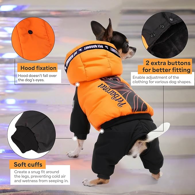 Waterproof Full Body Winter Jacket for Dogs, Dogs Snowsuit, Perfect for Cold Weather, Ideal for Small and Medium Breeds (Orange, L:Chest 16.9'', Length: 12.6'')