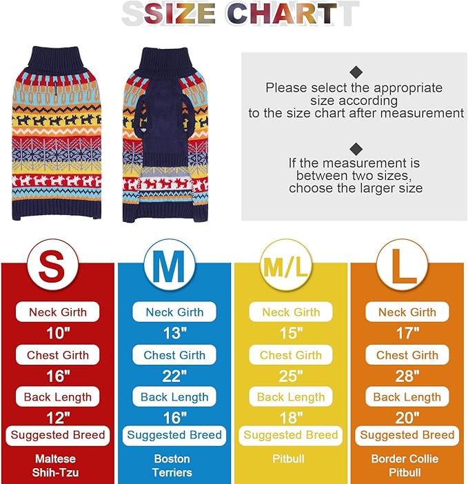 Mihachi Dog Sweater - Winter Coat Apparel Clothes with Colorful Stripes for Cold Weather