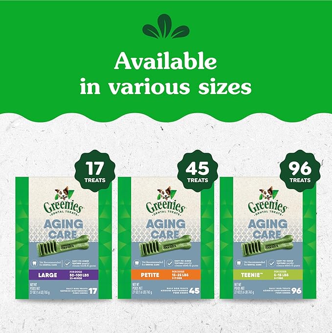 Greenies Dental Treats for Dogs, Veterinarian-Recommended Aging Care Adult Natural Dental Dog Treats, Regular Size, 27 oz. Pack, 27 Count