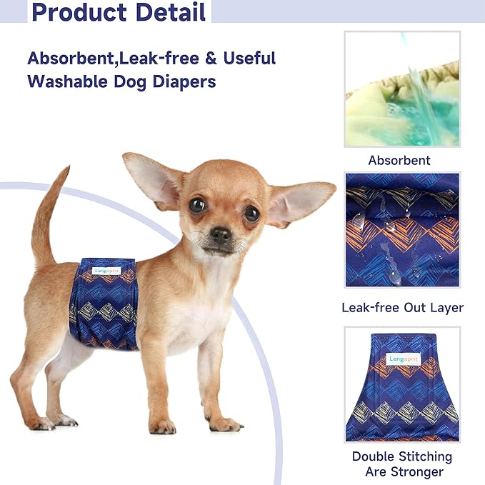 Langsprit Belly Bands for Dogs - Diapers (Pack of 3) High Absorbing Dog Wraps Washable - Reusable Small- Doggy Dog Puppy Plaid-2 XS