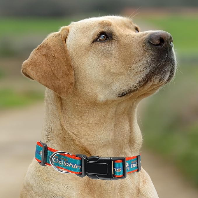 Pets First NFL Miami Dolphins Licensed PET COLLAR, Medium - Heavy-Duty, Strong, and Durable Dog Collar. Available in 31 Football Teams and 4 Sizes