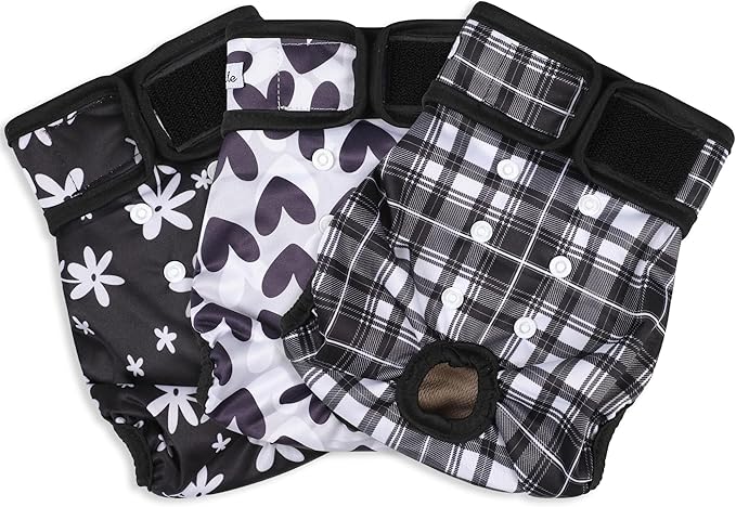 Washable Female Dog Diapers (5 Pack) - Doggie Reusable Small Medium Large Dog Diapers for Doggy Puppy Female in Period - Highly Absorbent Dog Heat Panties,S Plus,Black Set
