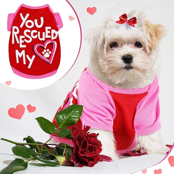 Weewooday 5 Pieces Valentine‘s Day Dog Shirt for Small Dogs Girl Small Dog Puppy Clothes for Chihuahua Yorkie Bulldog Schnauzer Breathable Shirt Vest(Large)