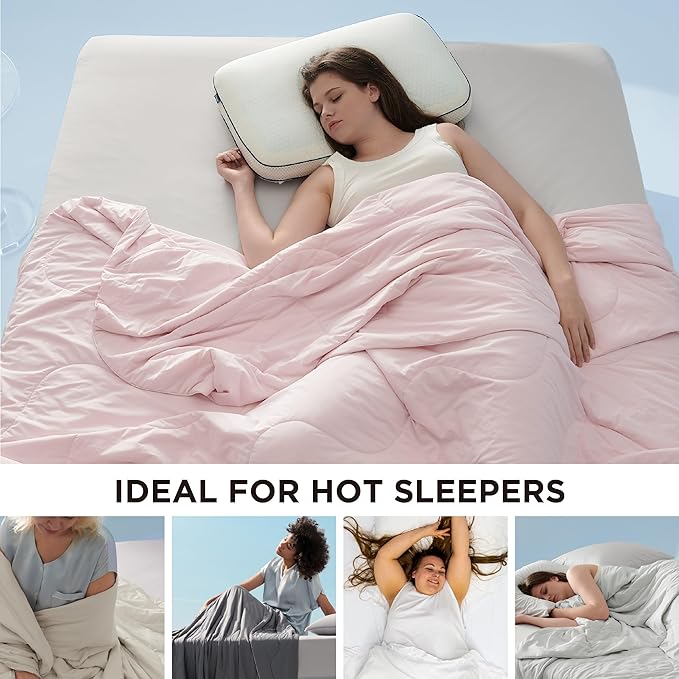 Bedsure Cooling Blankets for Hot Sleepers - Cooling Comforter, Cold and Lightweight Gift for Night Sweats, Full Size Ice Breathable Summer Blanket for Bed, Pink, 80x90 Inches