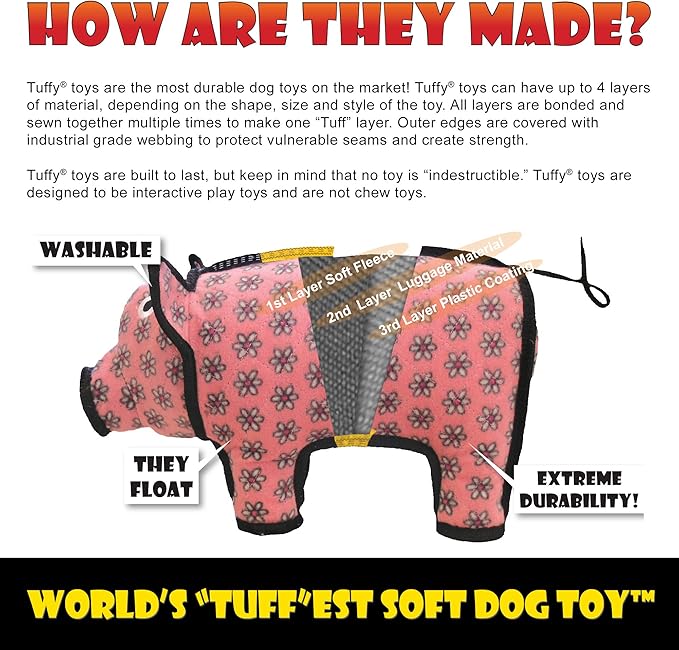 TUFFY - World's Tuffest Soft Dog Toy - Ocean- Squeakers - Multiple Layers. Made Durable, Strong & Tough. Interactive Play (Tug, Toss & Fetch). Machine Washable & Floats. (Turtle, Large 2 Pack)