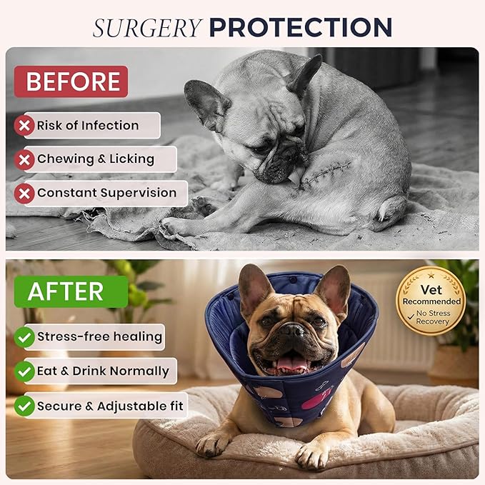 Ejona’s furryfamily Dog Recovery Cone – Soft & Adjustable Post-Surgery E-Collar for Comfort & Protection – Prevents Licking & Scratching – Easy Clean, Durable, Fits All Breeds