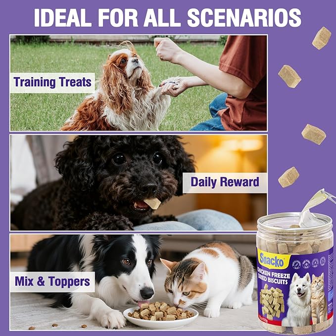 Snacko Freeze Dried Cat Dog Treats Chicken Liver 3.05 oz Dry Cube Helathy Puppy Pet Training Reward Snack