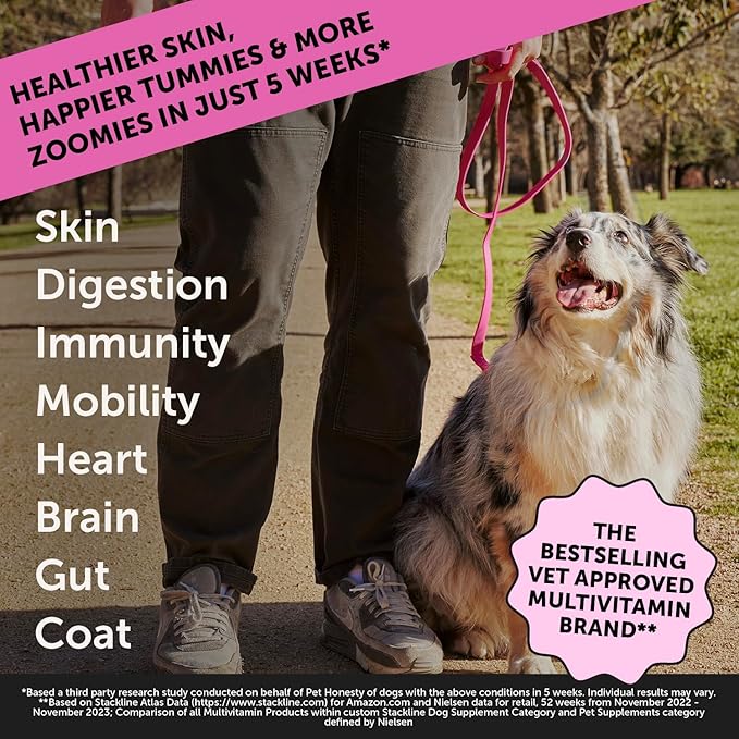 Dog Multivitamin Max Strength, 15-in-1 Multivitamin for Dogs – Dog Vitamins & Supplements with Glucosamine, Probiotics & Omega 3s – Supports Joint, Heart, Immune, Skin & Coat Health – Chicken (90 Ct)