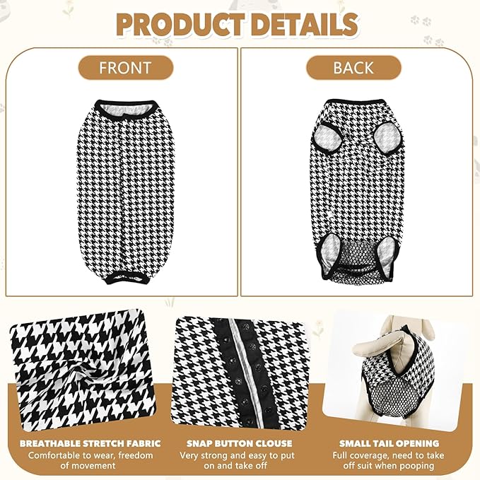 Dog Diapers Suit Period Onesie for Female Dog Sanitary Panties Male Doggy Heat Diapers Cover Fit for Small Medium Dogs Black Plaid/M