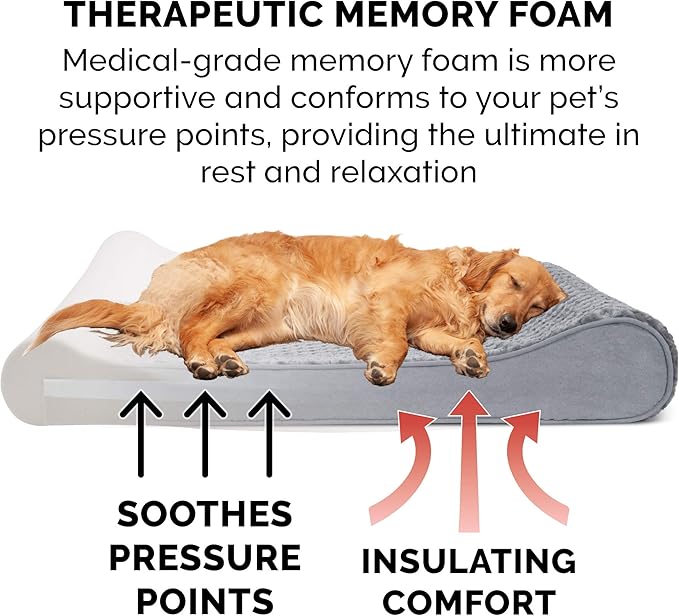 Furhaven Memory Foam Dog Bed for Large Dogs w/ Removable Washable Cover, For Dogs Up to 75 lbs - Ultra Plush Faux Fur & Suede Luxe Lounger Contour Mattress - Gray, Jumbo/XL