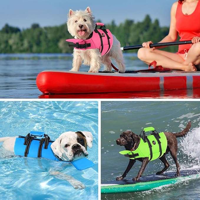 Dogcheer Dog Life Jacket with Zipper and Rescue Handle, Ripstop Puppy Life Vest with Chin Float for Swimming, Adjustable Swim Water Vest for Small Medium and Large Dogs-Pink,S