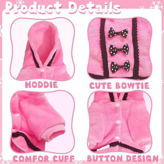 Dog Dress Fall Dog Sweaters for Small Dogs Girl Fleece Warm Puppy Sweater with Leash Hole Cute Pink Puppy Clothes Bowtie Chihuahua Sweater Pet Hoodie Cold Weather (Medium)