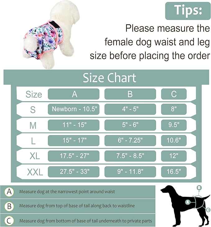 Female Dog Diapers - Reusable Diapers for Doggie in Heat - Highly Absorbent for Pet Incontinence with Adjustable Snaps (Pack of 3) Rose, L