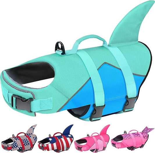 Malier Dog Life Jacket, Ripstop Dog Life Vest with High Buoyancy for Swimming Boating, High Visibility Shark Puupy Lifesaver for Small Medium Large Dogs (Pure Blue, Medium)