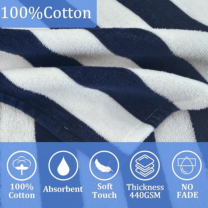 VOOVA & MOVAS Toddler Hooded Bath Towels 0-3T, 25''X40, Soft | Thick | 100% Cotton | Absorbent Towel Wrap for Baby, Perfect for Beach, Pool, Bath, Swimming,Navy Stripe