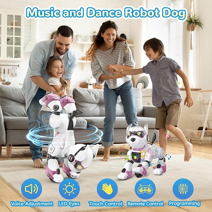 PeachLeaf Smart Robots Dog Toy for Kids, Programmable Interactive RC Robotic Pets with Voice Control and Touch Sensory, Imitates Animals Music Dancing, Present for Kids Boys and Girls(Pink)