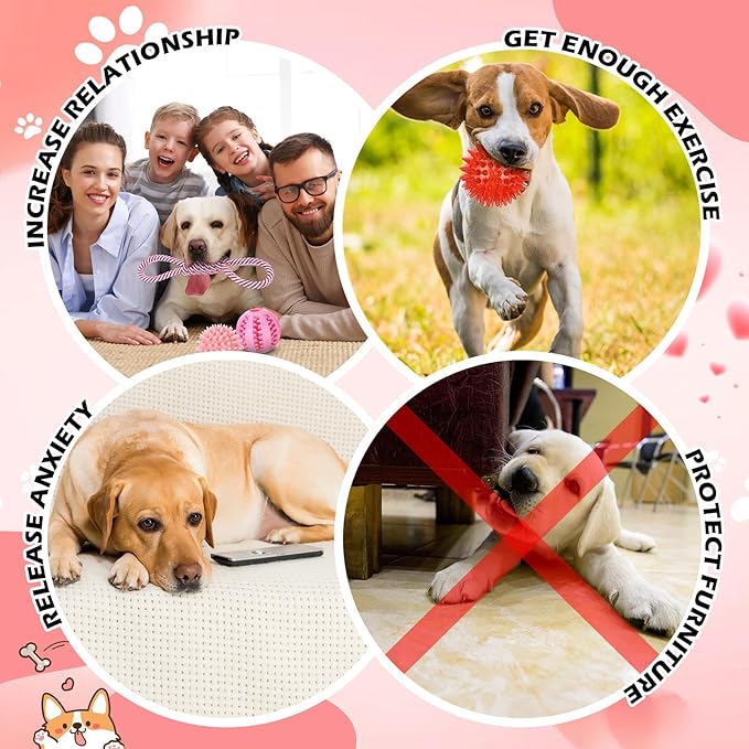Syhood 60 Pcs Squeaky Dog Toys Bulk Stuffed Plush Chew Toys Puppy Teething Rope Cute Spiky Chew Ball for Small Dog Pet Teething Gift(Pink Style)
