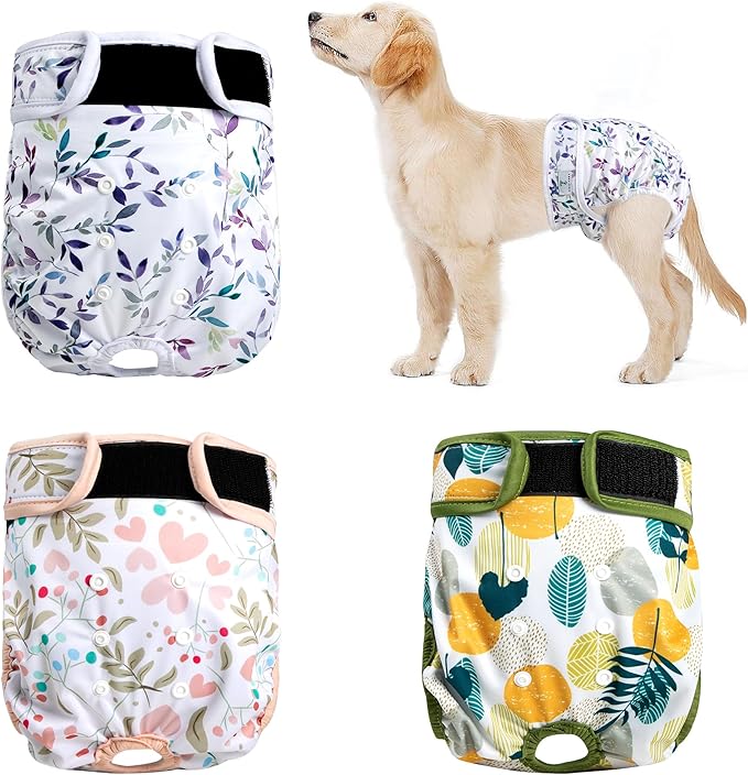 Washable Female Dog Diapers 3Pack,Reusable Diaper for Doggie,Highly Absorbent Dog Diaper,Adjustable Leakproof Puppy Diapers Skirt for Heat,Incontinence,Period Doggy Nappies M