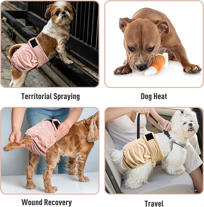 Female Dogs Diapers Belly Bands, Washable Reusable Female Doggy Wraps Panties for Doggie Puppy Pooping Potty Training Heat Incontinence Marking Pañal para Perro Pink Brown Purple Medium