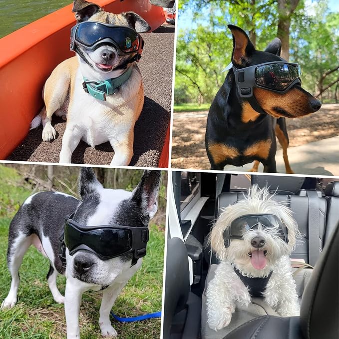 LESYPET Small Dog Sunglasses Dog Goggles UV Wind Dust Protection Pet Sunglasses Eye Protection for Outdoor Walking Riding, Black M