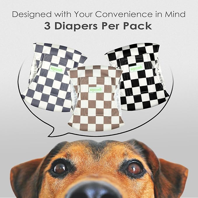 wegreeco Washable Male Dog Belly Band (Stylish Pattern)- Pack of 3 - Washable Male Dog Belly Wrap, Dog Diapers Male (Black, Grey, Dark Coffee Checkerboard, X-Small)