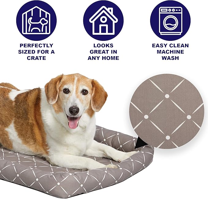 MidWest Homes for Pets 40224-MRD Quiet Time Couture Ashton Bolster Pet Bed, Small Dog/24, Mushroom & White Diamond Pattern