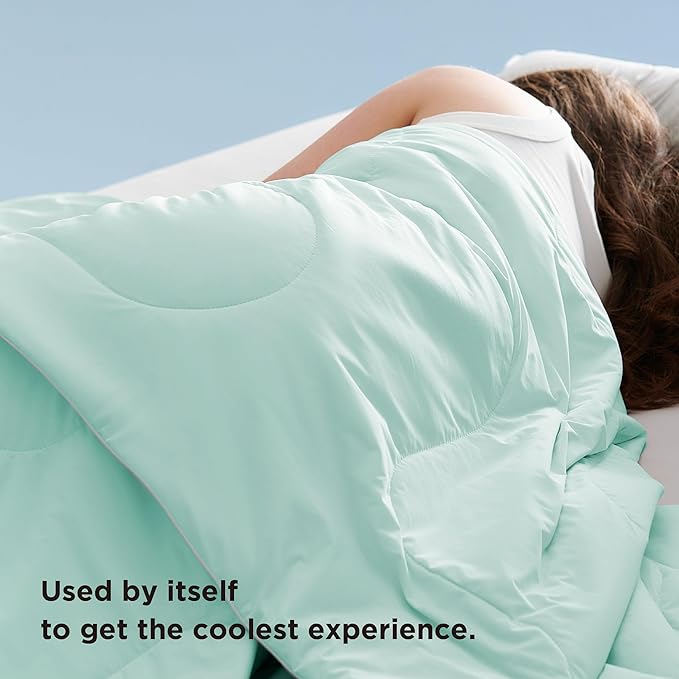 Bedsure Cooling Blankets for Hot Sleepers - Cooling Comforter, Cold Summer Blanket Queen Size for Bed, Ice Breathable and Lightweight Gift for Night Sweats, Green, 90x90 Inches
