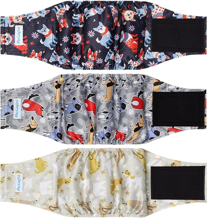 Paw Legend Washable Dogs Diapers Male Dog Belly Bands for Male Dogs Diapers Reusable Puppy & Doggie Diapers Male (3 Pack, XX-Large)