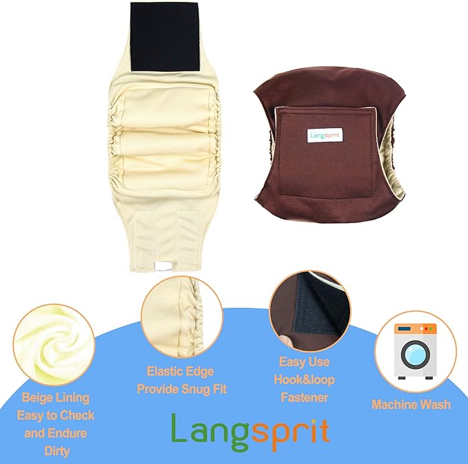 Langsprit Male Belly Bands for Dogs (Pack of 3) - High Absorbing Dog Wraps Male Washable - Reusable Dog Diapers (Black,Gray,Coffee, XX-Large)