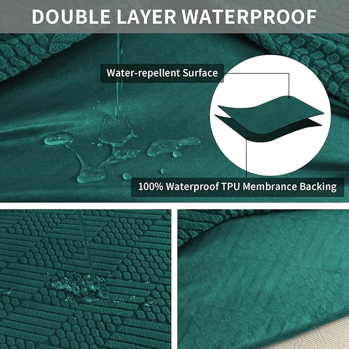 Easy-Going Waterproof Couch Cushion Covers for Couches and Sofas, Stretch Jacquard Sofa Seat Cover Replacement for Dogs, Pets & Kids, Durable Furniture Protector for Loveseat Cushions, Emerrald Green