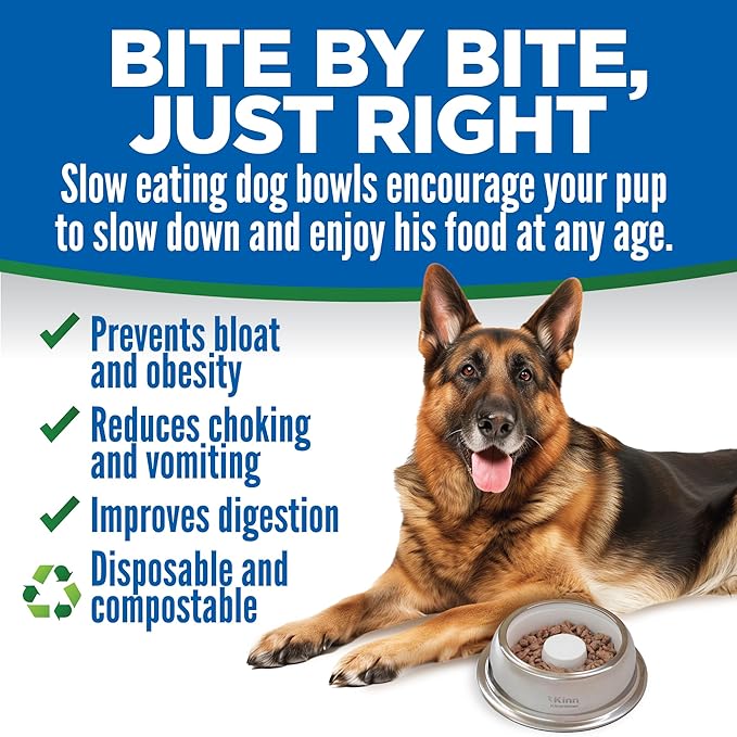 Kinn Slow Feeder Dog Bowl, Disposable Food Dish to Slow Down Eating Dogs, 1 Frame and 4 Inserts, for Travel, Boarding, or Crate, Compostable Pet Travel Bowl, No Plastic, Leakproof, 4 Cups